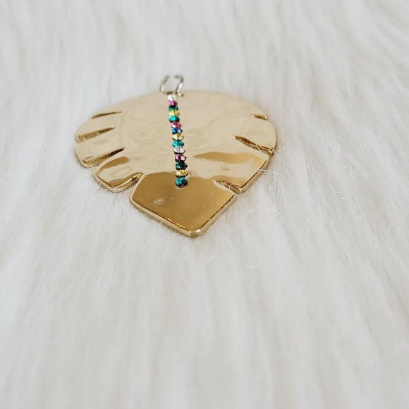 RHinestone Leaf Pendant Multicolor Statement Shiny Gold Tone Metal 13155 - Picture 3 of 8